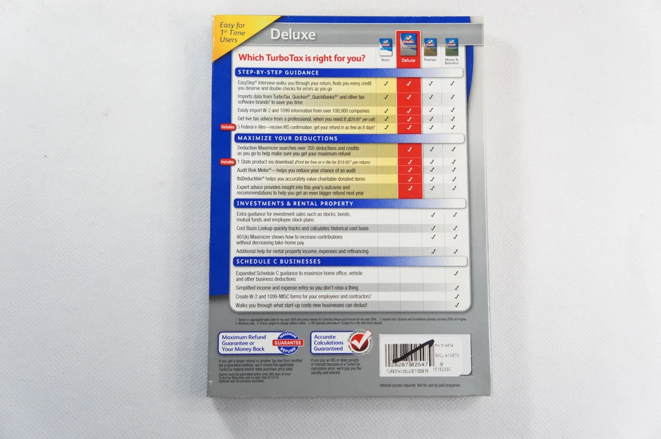 NEW Intuit Tax Year 2009 TurboTax Deluxe Federal and State Includes E-File/LN! - Image 2 of 3