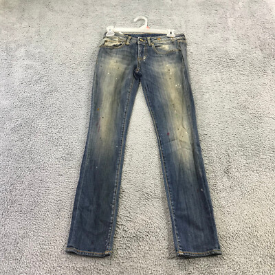 R13 Jeans Womens 26x28 Kate Skinny Denim Pants Paint Splatter Italy Distress a34