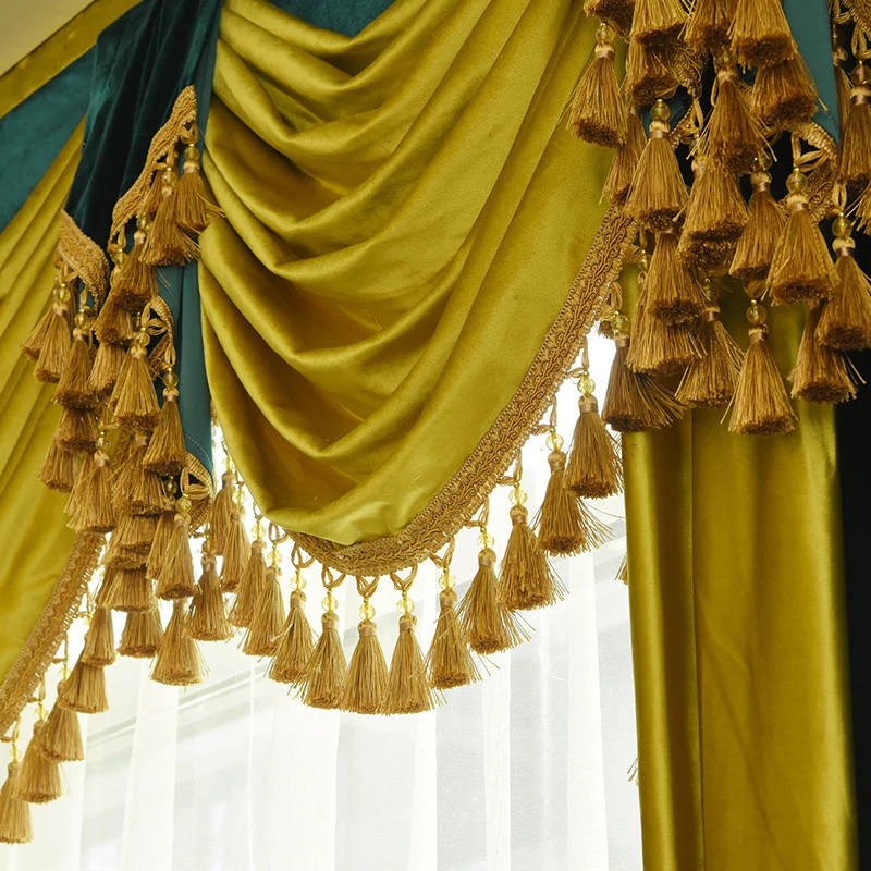 high quality Luxury tassel thicken solid Italy velvet cloth curtain valance E920 - Image 3 of 4
