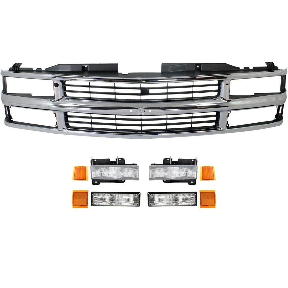 NEW FRONT CHROME GRILLE AND HEADLIGHT KIT FOR 1994-1999 CHEVROLET C1500 SUBURBAN - Image 2 of 4