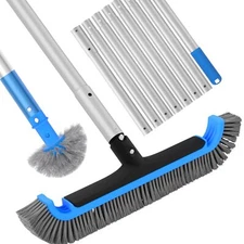 2 In 1 Multifunctional Pool Brush With 10 Ft Poles 17.5'' Heavy Duty Swimming Po