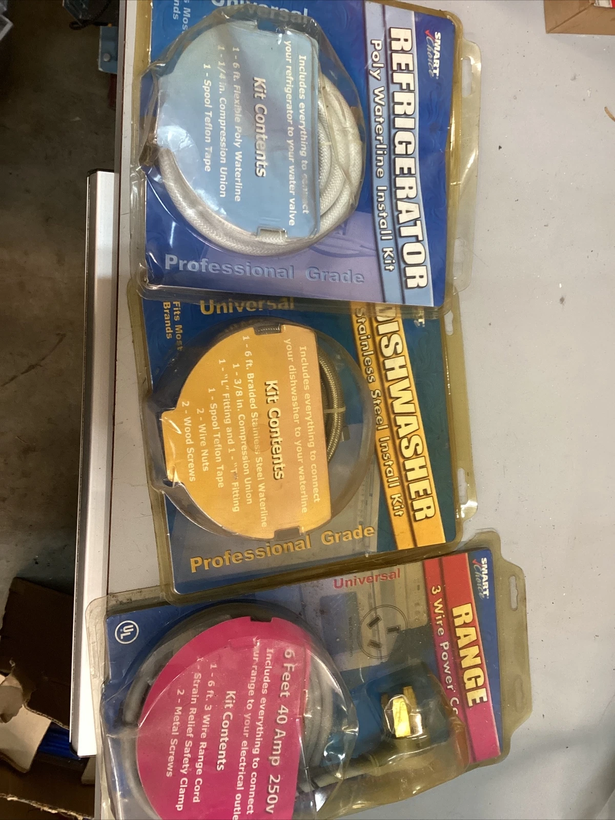 Smart choice Refrigerator line kit. Dishwasher S.S. line , 3 wire range cord