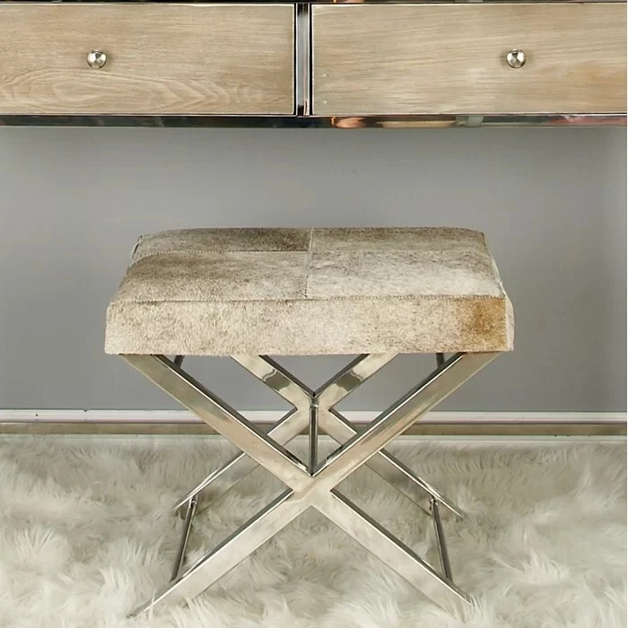 Taburete Failand Moderno Cuadrado Acento 18" x 20" Contemporáneo Piel de Vaca Foto 2 de 4