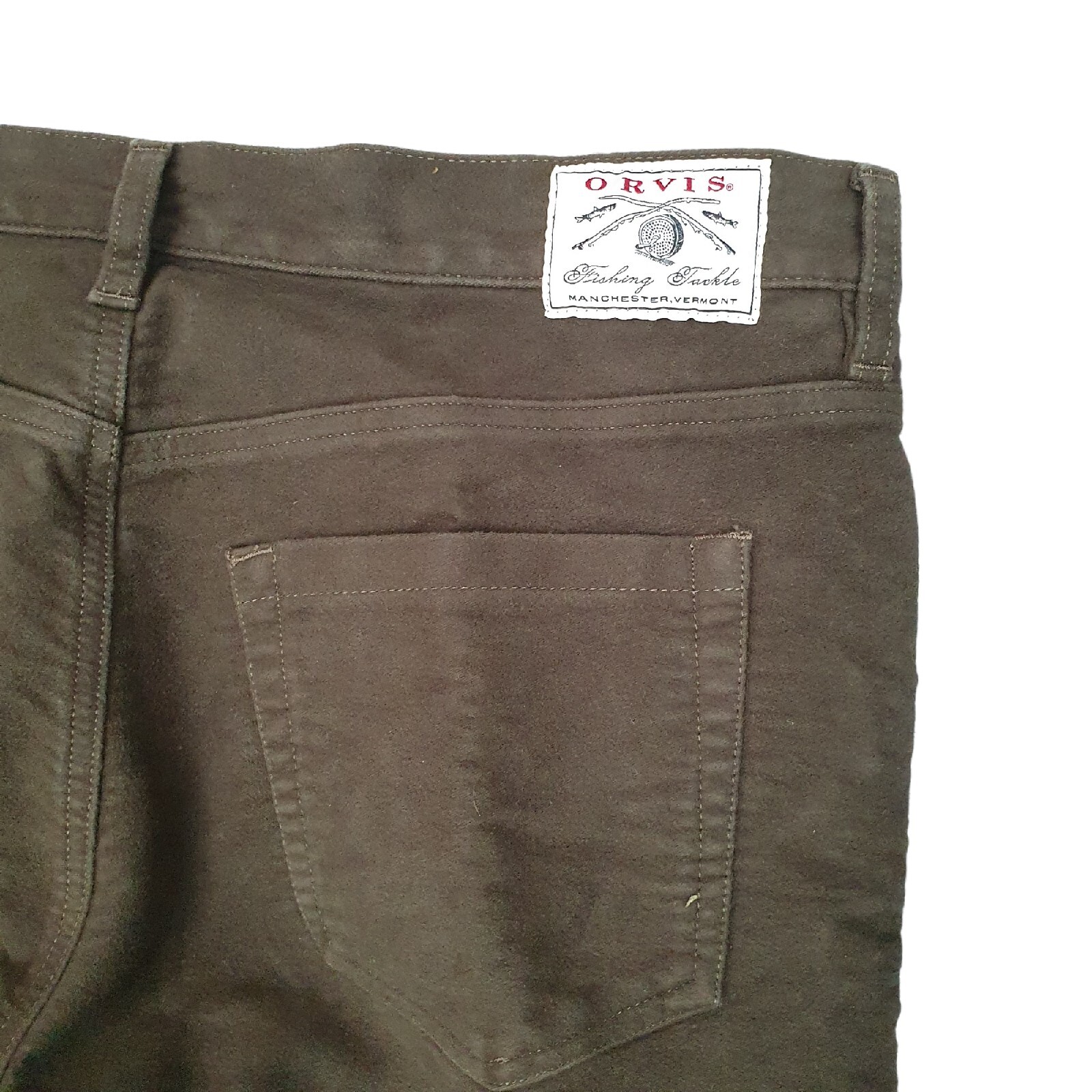 Men's Orvis Moleskin Cotton Trousers Chinos Straight Leg Green Fishing