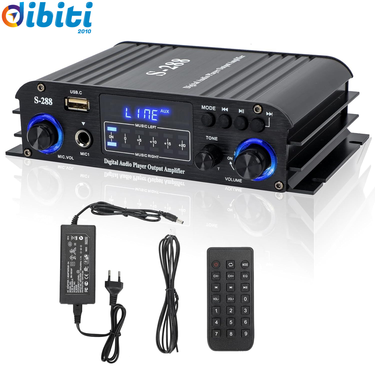 Amplificatore 4 Canali 1200W Max - Bluetooth 5.0 per Casse Passive 4-8 Ohm