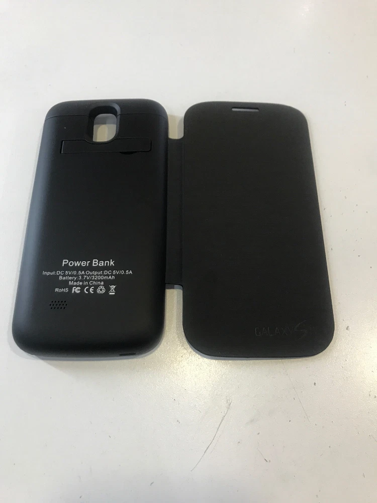 Power Bank/Rechargeable Case For Samsung Galaxy S4 3200mAh Black Kickstand