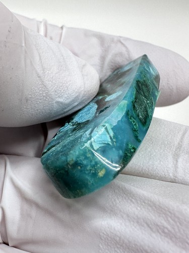 RARE ( 82 ct. ) Chrysocholla / Gem Silica/Chatoyant Malachite Cabochon, Arizona - Picture 6 of 9