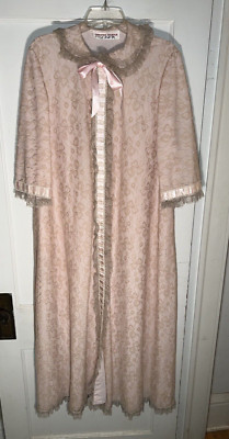 Vintage ODETTE BARSA Pink Lace Overlay Dressing Gown Robe Peignoir L/XL c697