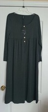Fashion Nova Gray Long T-Shirt Dress Size Large NWT Button Detail Long Sleeve
