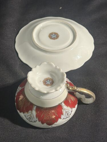 Occupied Japan Teacup & Saucer Saji Fancy China Burgundy W/Gold Trim - Picture 5 of 5