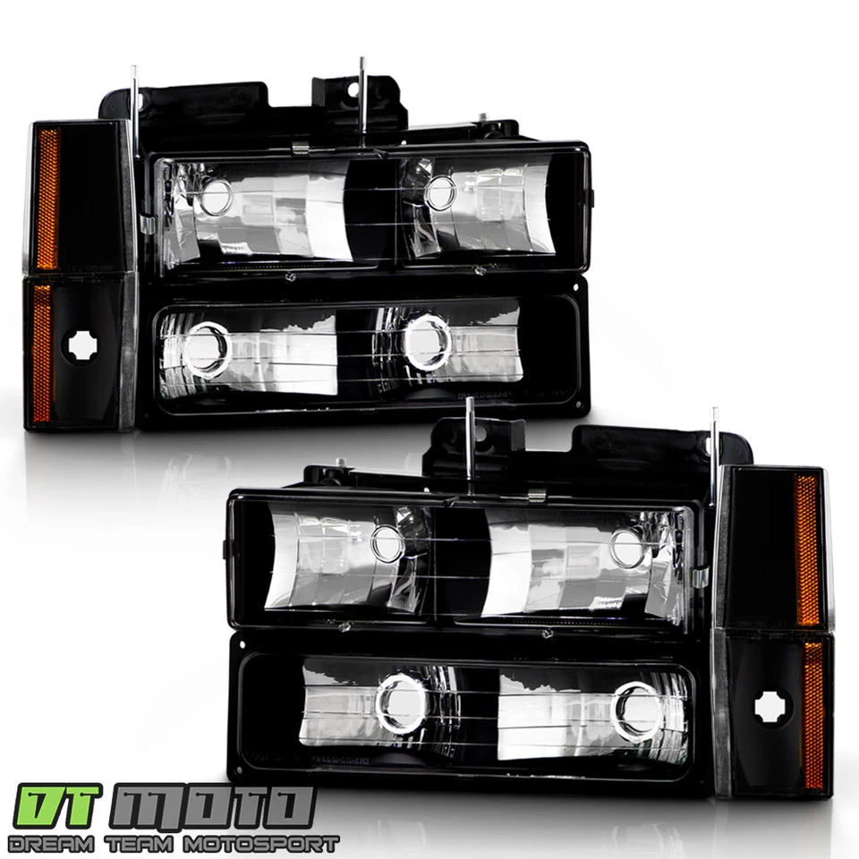 Faros negros Chevy Silverado GMC Sierra C/K 1988-1993 + esquina + lámparas de parachoques Foto 2 de 4