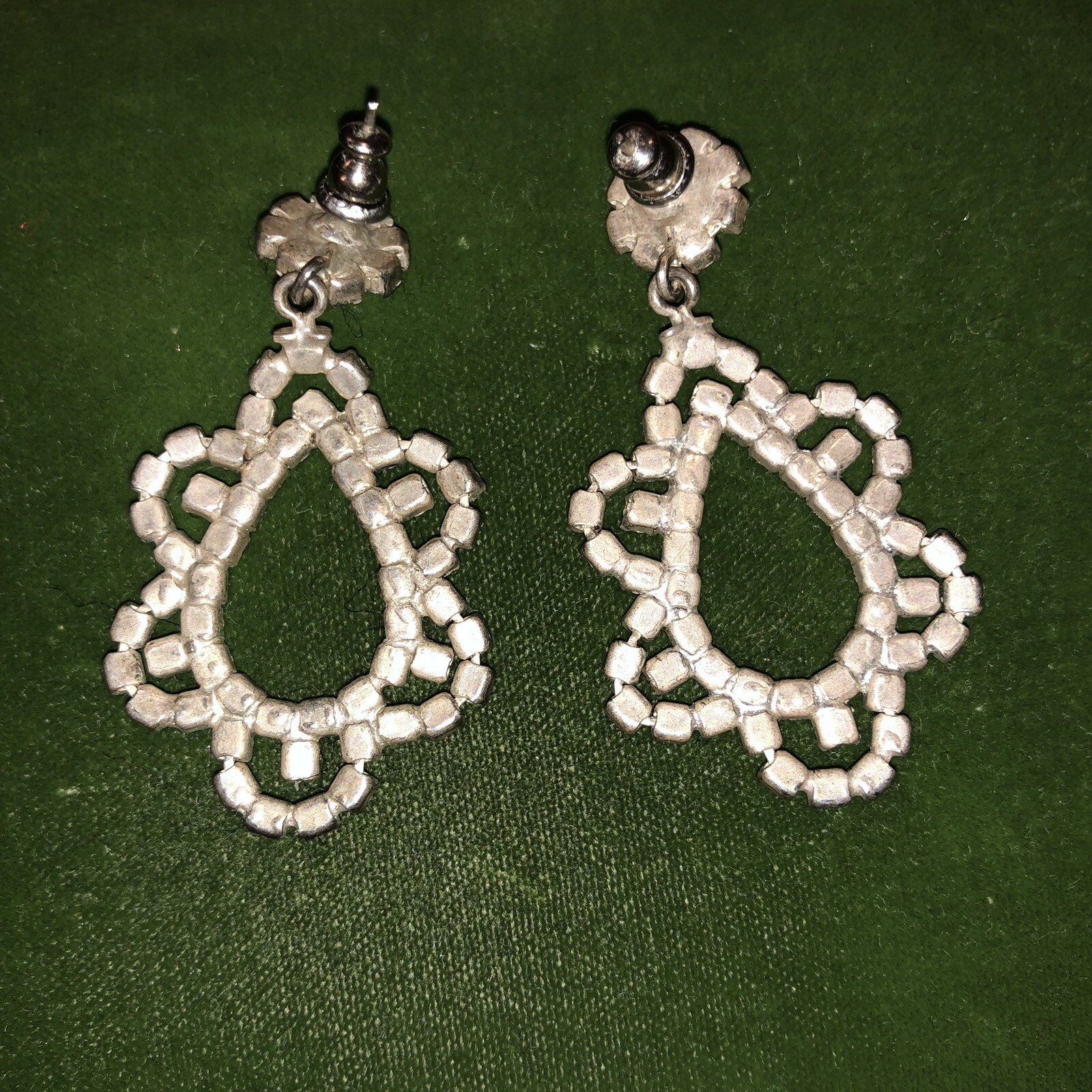 Vintage Unsigned Dangle Earrings Clear Gemstones … - image 2