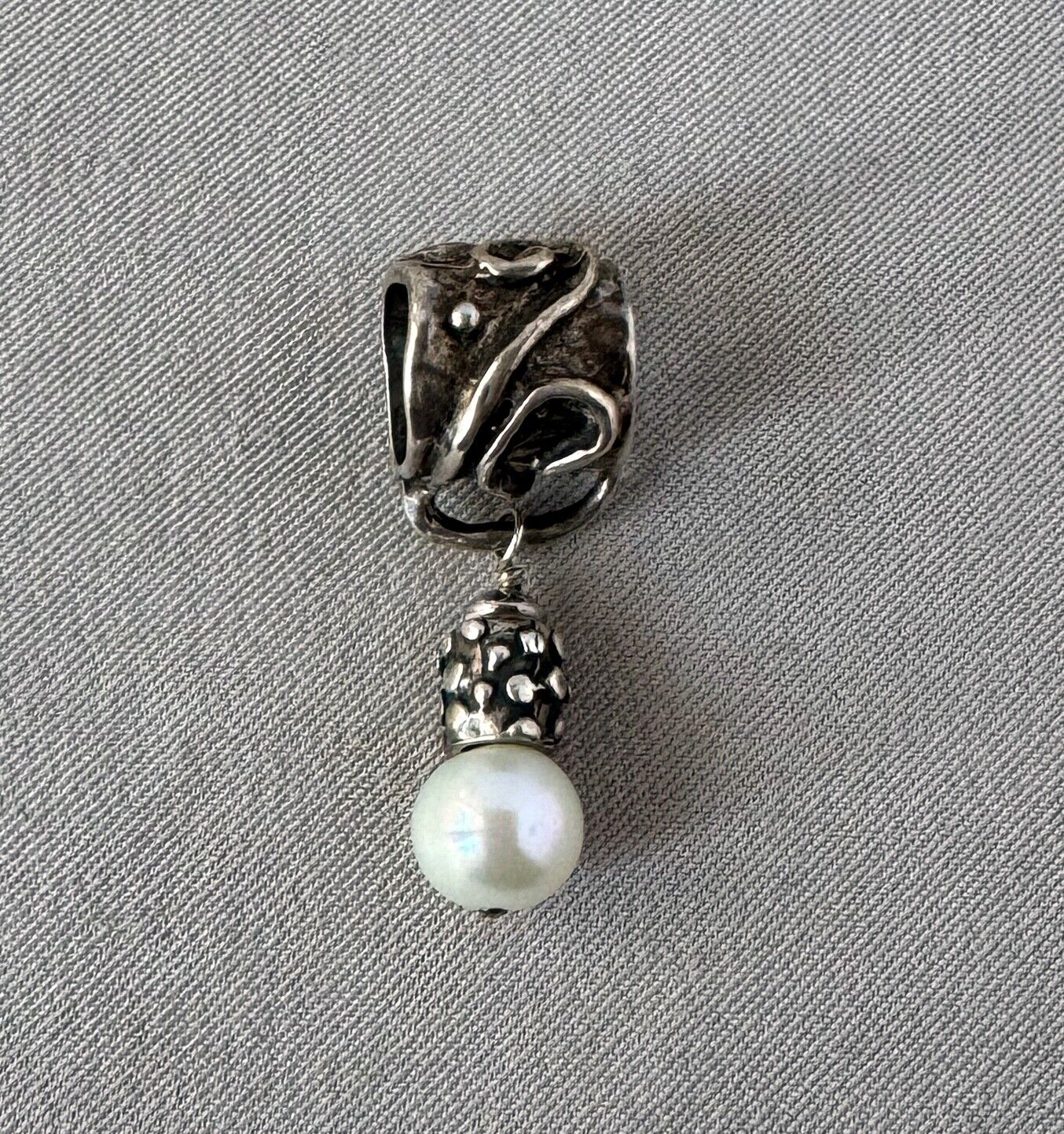 Sterling Silver & Pearl Drop Pendant;U438 - image 2