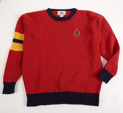 Vintage RAF Roughwear Knit Cotton Sweater Large Red Crest