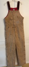 Carhartt Quilt Lined Bib Overalls Tan Duck Double Knee Mens 32x34 R38 BRN Y2K