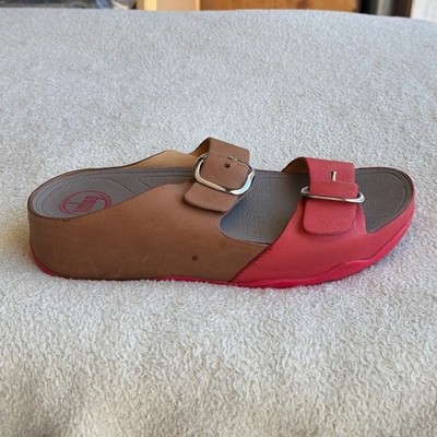 FitFlop Sandals 8 Coral Brown Wedge Buckle Comfort Summa wobbleboard