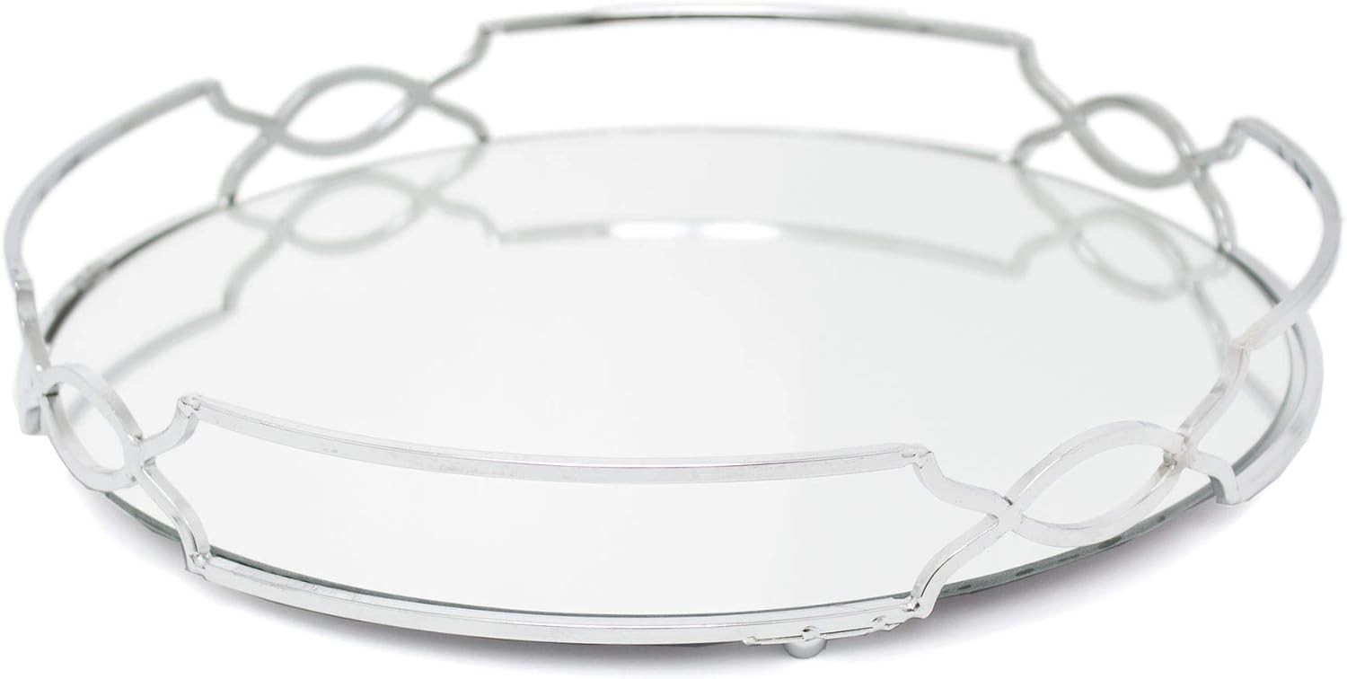 Art Deco Silver Mirrored Tray | 30cm Decorative Candle Tray Holder - Perfume Di