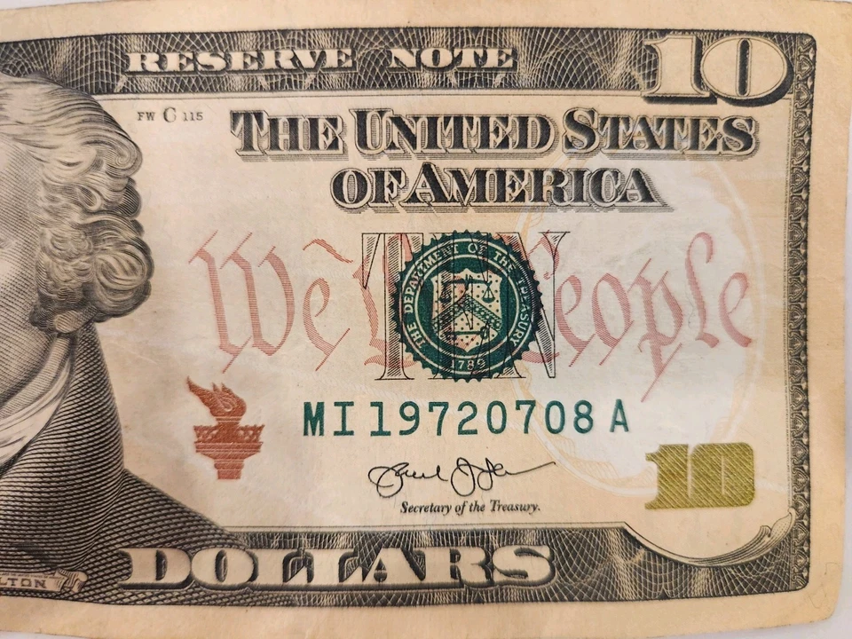 Birthday Note 10$  Bill July, 08 1972. (MI 19720708 A).  - Image 3 of 4