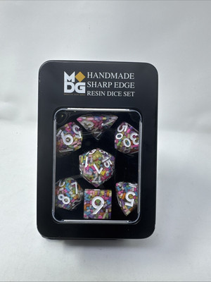 PREMIUM Handcrafted Sharp Edge Inclusion Dice - Sprinkles - Full RPG Set - New!
