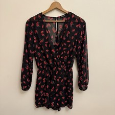 Express Black Red Sheer Floral Romper Dress Medium Floral Feminine Resort Wear