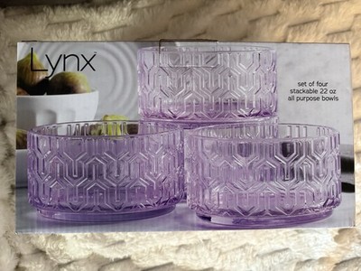 Lynx Stackable Four-Piece Purple Glass Geometric Round Bowl Set