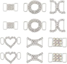 12Pcs 6 Styles Silver Shoelaces Charms with Rhinestones Brass Sneaker Charms ...