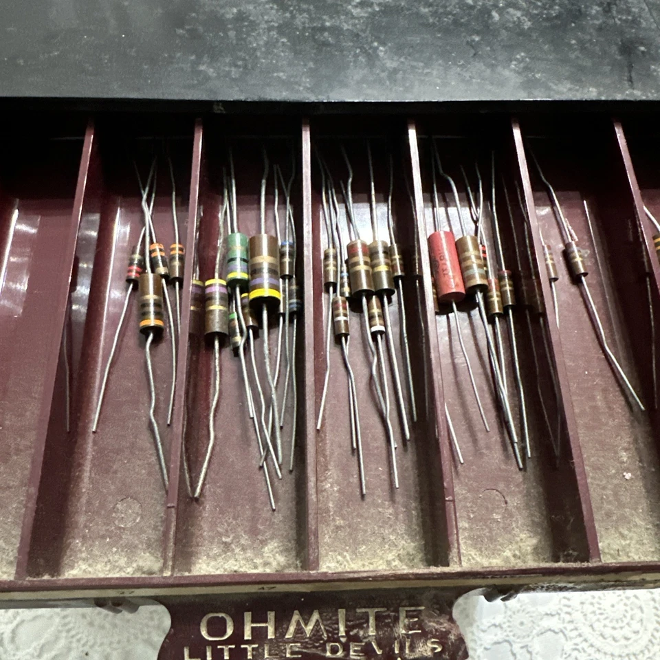 Ohmite Little Devils Resistor Bakelite Cabinet w/ 5 Full Drawers of Resistors - Image 2 of 4