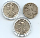 THREE U.S. WALKING LIBERTY SILVER HALF DOLLARS - 1917, 1936, 1945-S