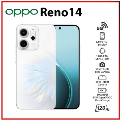 (New) OPPO Reno14 5G WHITE 12GB+512GB Dual SIM Unlocked Android Mobile Phone