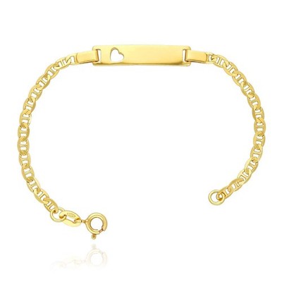 Kids Yellow Gold Over Sterling Silver 3.5mm Anchor Mariner Heart Engravable ID B