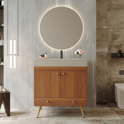 Mid-Century  Free-standing Bathroom Vanity with Faux Marble Top & Ceramic Sink,