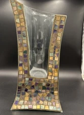 Vintage Mosaic Multicolored Abstract Art Glass Vase 15.5 in H x 7.25 in W