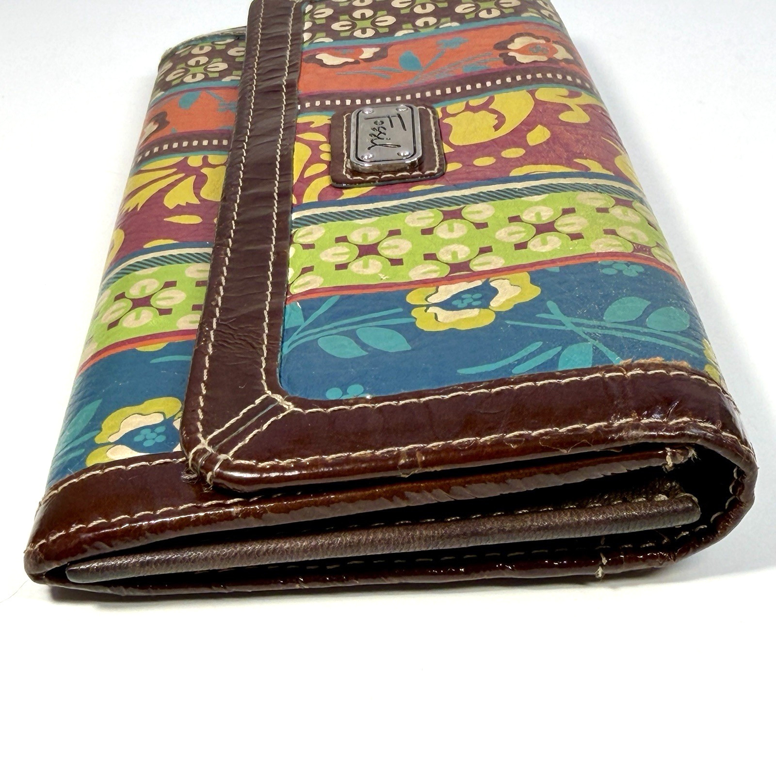 Fossil Patchwork Floral Leather Checkbook Wallet … - image 7