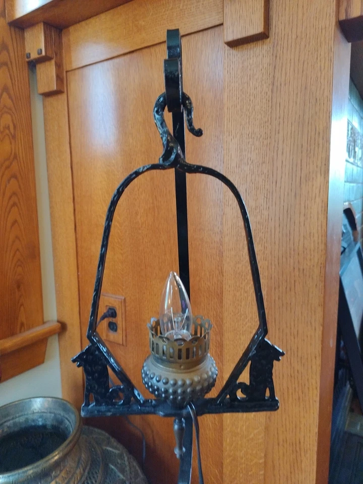 Antigua lámpara de pie artesanal de hierro vaquero lobo coyote Southwestern Lodge 56" Foto 3 de 4