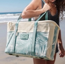 ALOHA Collection Collapsible Mesh Beach Tote Bag, Teal Water Resistant Zipper