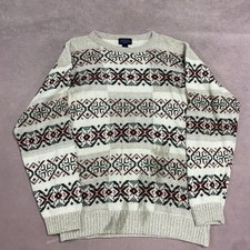 Vintage Abstract Knitted Jumper Patterned Grandad Chunky Knit Sweater Men's L