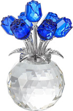 YWHL Crystal Blue Rose Figurine with Vase Romantic Home Decor Gift