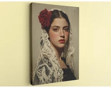 Spanish Woman Portrait Canvas Art Handcrafted Stretched Classic Elegance