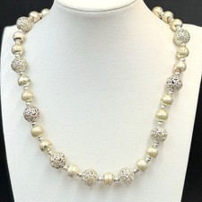 Vintage Silver Tone Beaded Necklace Frosted Matte Openwork Sphere Beads Y2K Boho