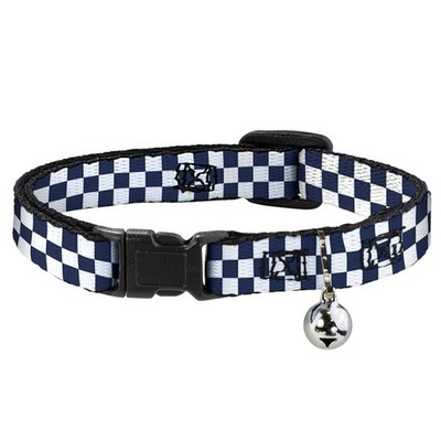 Cat Collar Breakaway with Bell Checker Sapphire Blue/White   NARROW  (US IMPORT)
