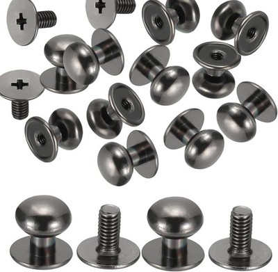 Metal Button Rivets for Leather, 12 Pack, Black Round Head DIY Craft