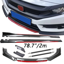 For Honda Civic Sedan Carbon Fiber Look Red Front Lip Chin Bumper Side Skirt