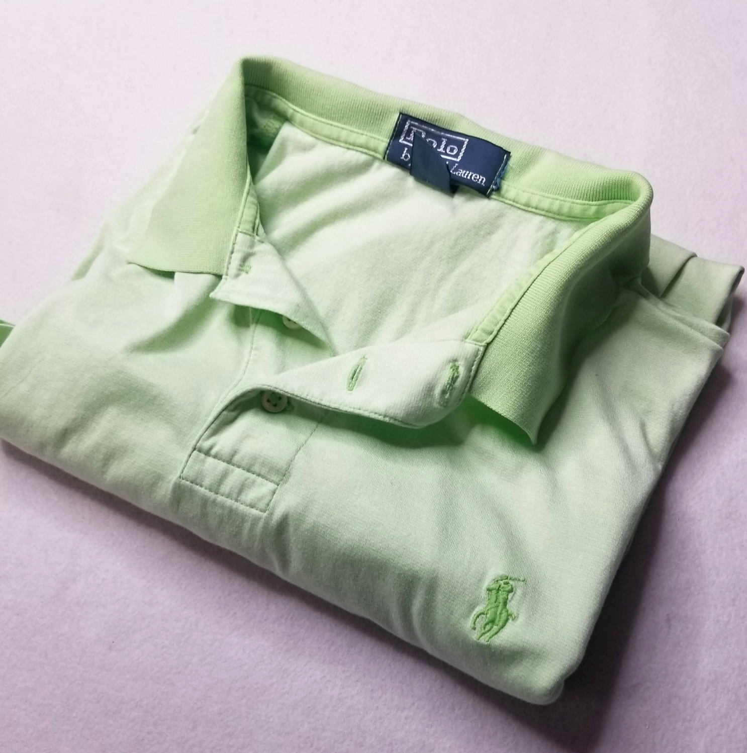 Polo Ralph Lauren uomo XL camicia verde pastello lime manica corta pima cotone pony