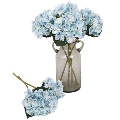 Blue Hydrangea Artificial Flowers 6pcs Faux Hydrangea Flowers, Fake Flowers