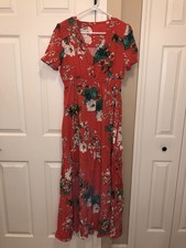 Unbranded Maxi Dress Plus Size 0X Red Coral Multi Floral Short Sleeve
