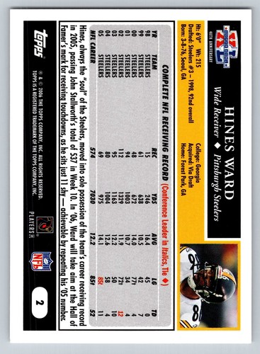 Hines Ward 2006 Topps Pittsburgh Steelers Super Bowl XL Champions #2 Steelers - Picture 2 of 2