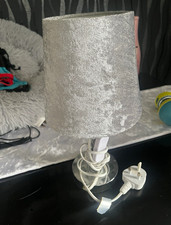 Silver Textured Drum Shade Table Lamp Clear Base UK 3-Pin Plug Switch