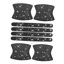 8pcs Bling Car Door Handle Protector Stickers,Crystal Rhinestone Glitter Black