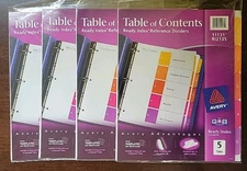 Lot of 4 Packs AVERY Ready Index Reference Dividers 5-Tab 11131-R12135 NOS