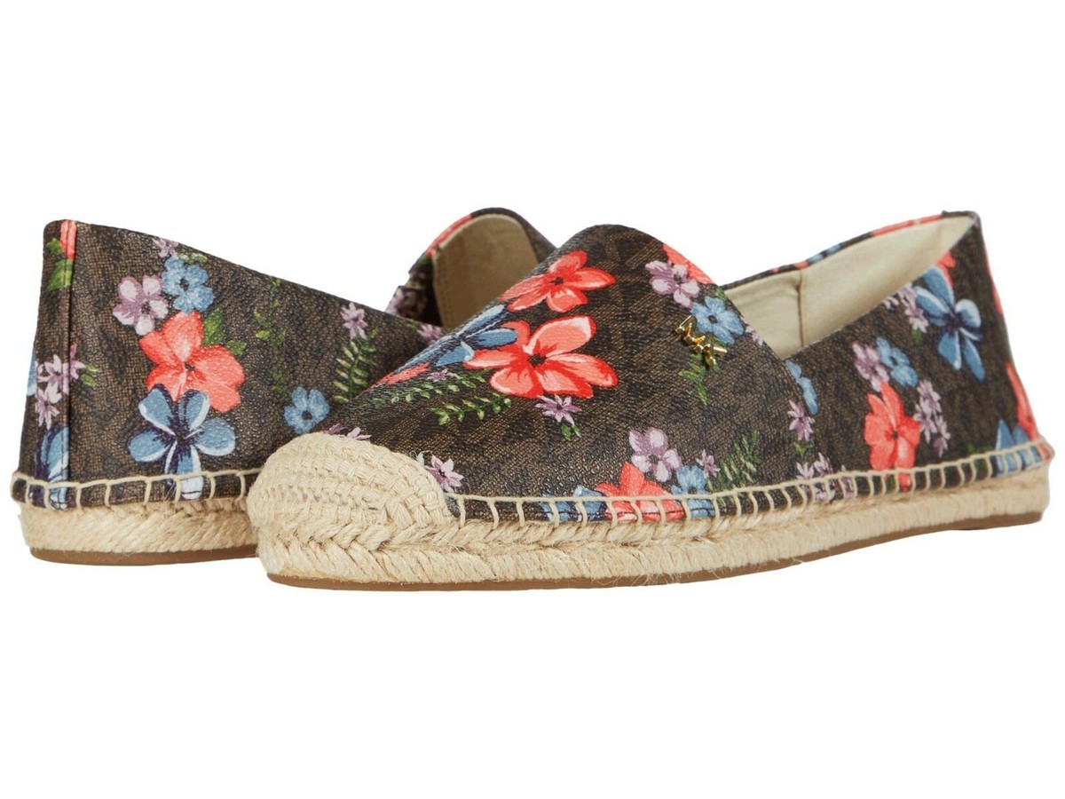 Michael KORS KENDRICK ICONIC BROWN FLORAL MK LOGO ESPADRILLES 7.5